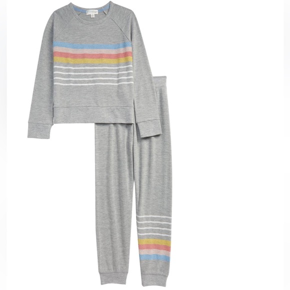 PJ Salvage Other - PJ Salvage Kids’ Stripe Two-Piece Pajamas, Heather Grey, Small (8)